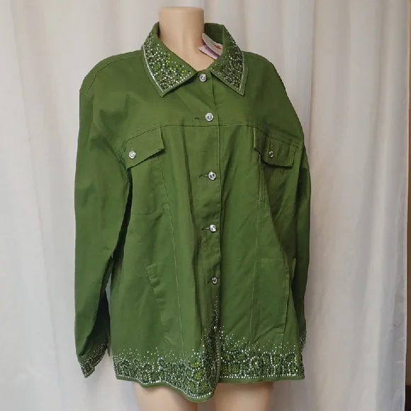 QUAKER FACTORY SIZE 3X Green Embellished Women's Jacket - Picture 1 of 13